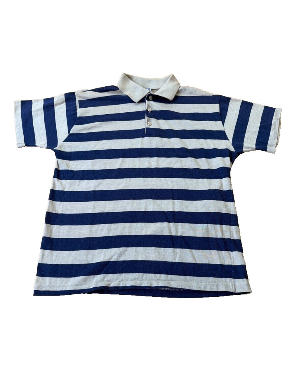 Vintage Beige & Blue Striped Short Sleeve Campus Rugby XL